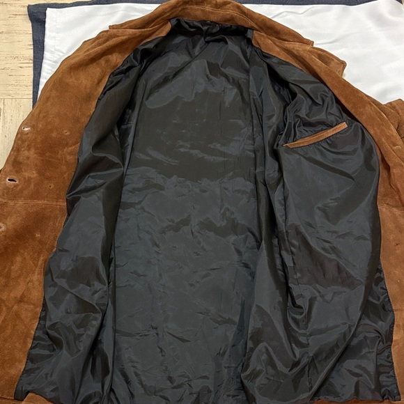 Brown Suede Double-Breasted Men’s  Coat Size M - Picture 12 of 14